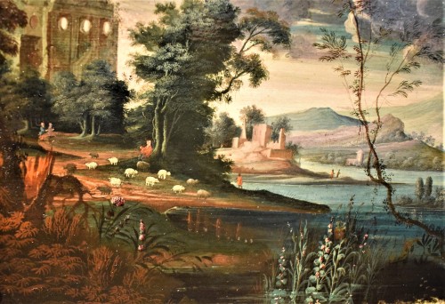 Paysage fantastique "Capriccio" école Flamande du XVIIe siècle - Tableaux et dessins Style Louis XIV